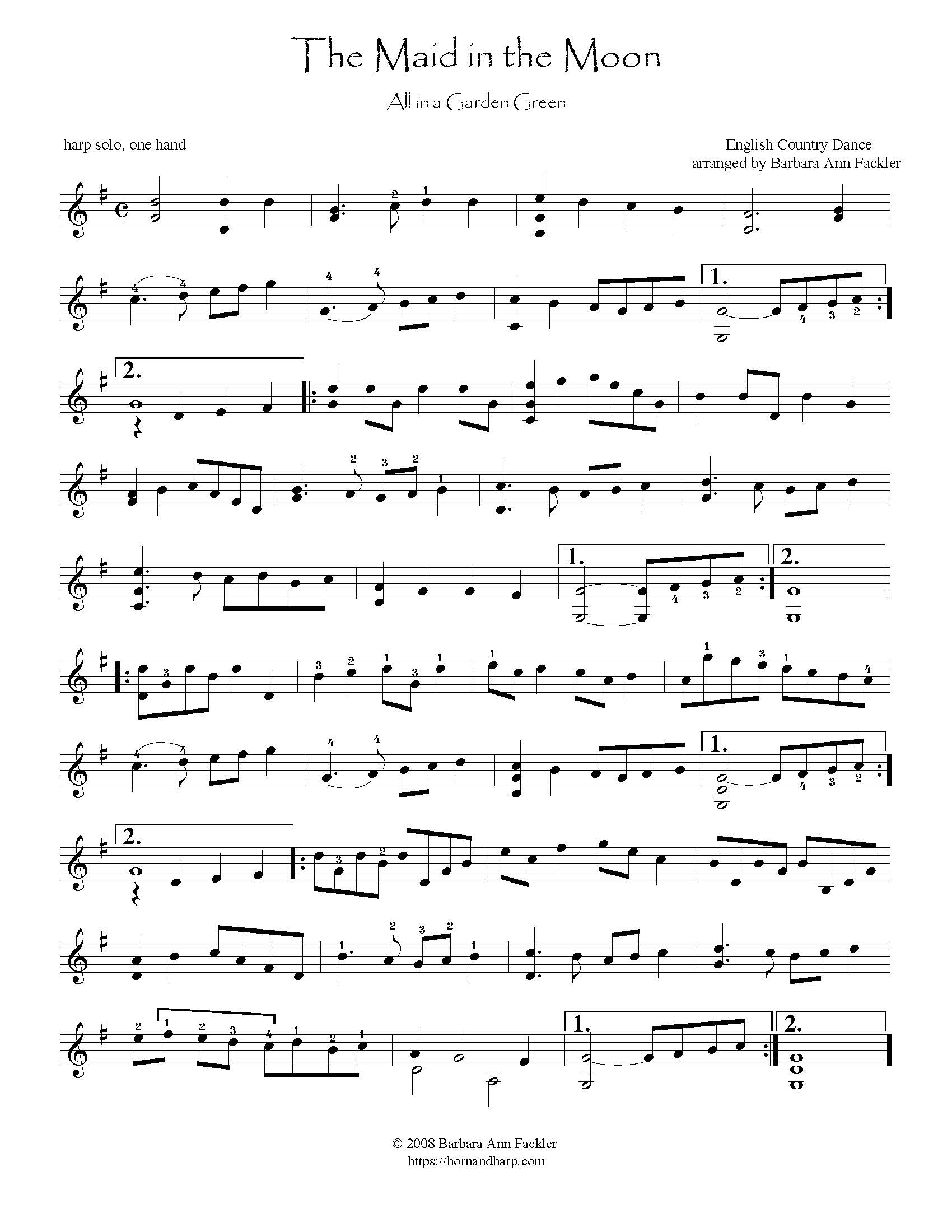 free sheet music ~ harp one hand