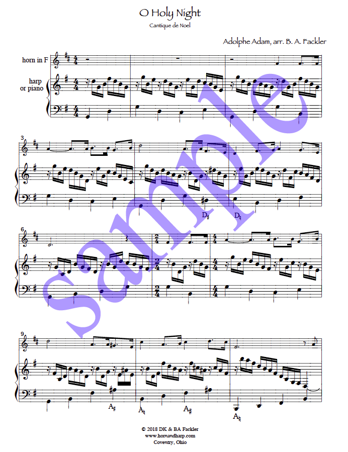 O Holy Night -  sheet music ~  French horn and piano or harp