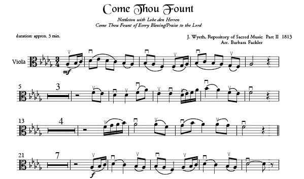 Come Thou Fount of Every Blessing harp sheet music ~ sacred sheet music viola