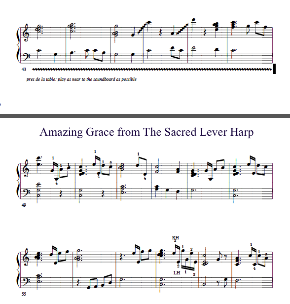 Amazing Grace/Kum Ba Ya, sheet music for lever harp by Barbara Ann Fackler