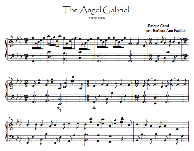Advent solo for pedal harp ~ Angel Gabriel Variations, sheet music by Barbara Ann Fackler