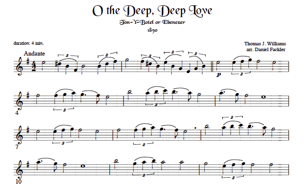 violin, flute part for  O the Deep, Deep Love for harp and violin 