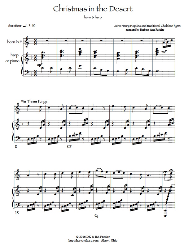 French horn solo - We Three Kings horn and harp sheet music