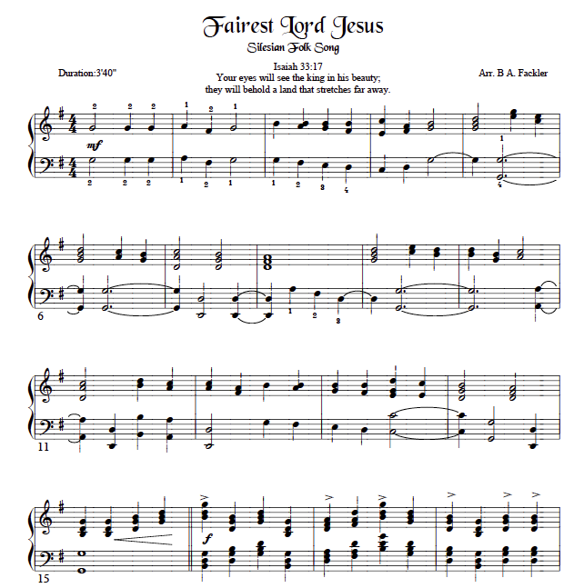 Fairest Lord Jesus ~ lever harp solo