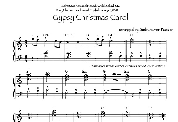 lever harp sheet music for Christmas Child Ballad for harp: Gypsy Christmas Carol
