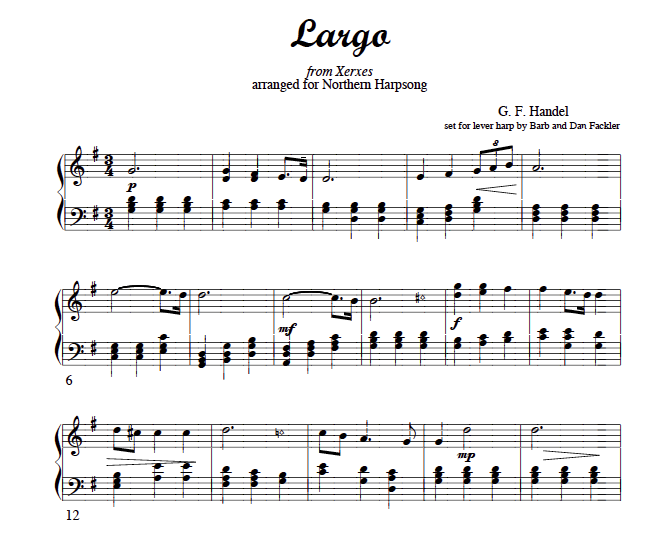 free lever harp sheet music - Largo from Xerxes for lever harp sheet music
