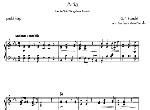 Handel Aria from Rinaldo: sheet music for lever harp and pedal harp arranged by Barbara Ann Fackler