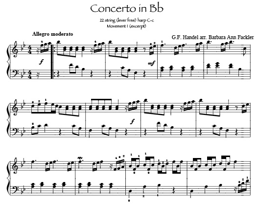 Handel Concerto: Classical lever harp sheet music 