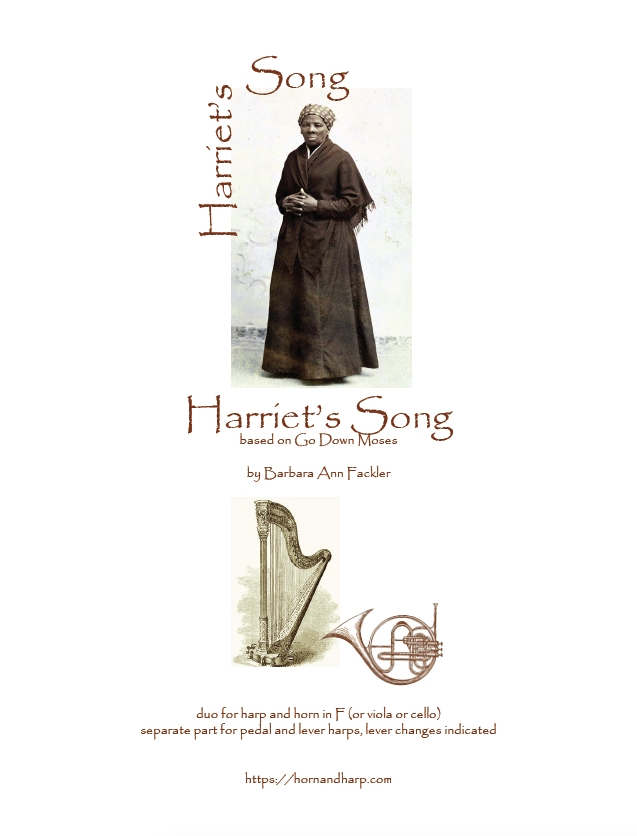 duet sheet music for French horn, harp, violin: Go Down Moses : Harriet's Song
