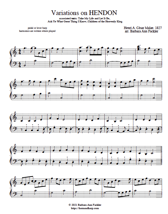~ harp sheet music: Variations on HENDON
