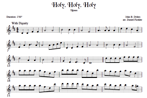 Holy, Holy, Holy ~ harp, flute and cello trio sheet music