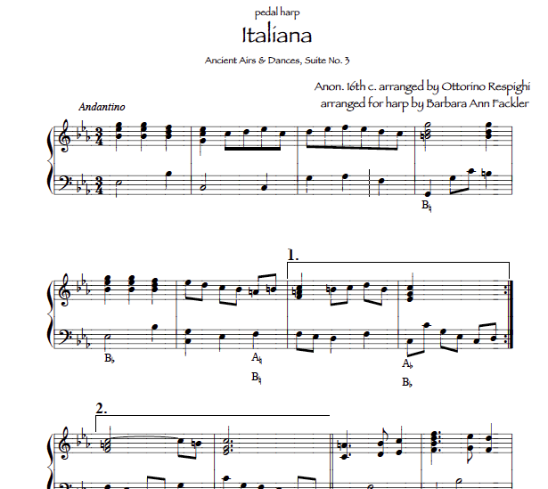 Italiana, anonymous, 16th c. for harp solo