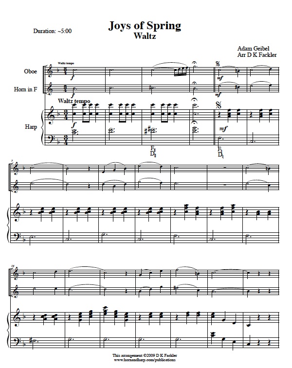 French horn chamber trio music- Joys of Spring Waltz concert music sheet music