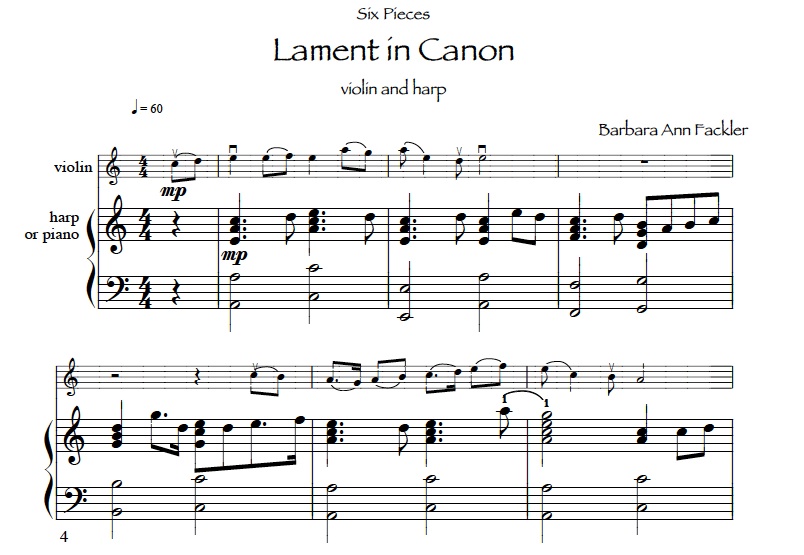 sheet music ~ lament in Canon for harp and viola ~ 