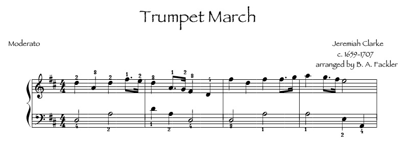 Trumpet March by Clarke for intermediate harp Wedding Processional sheet music