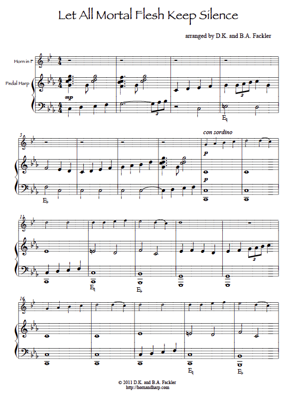 Let All Mortal Flesh Advent sheet music~  French horn and harp