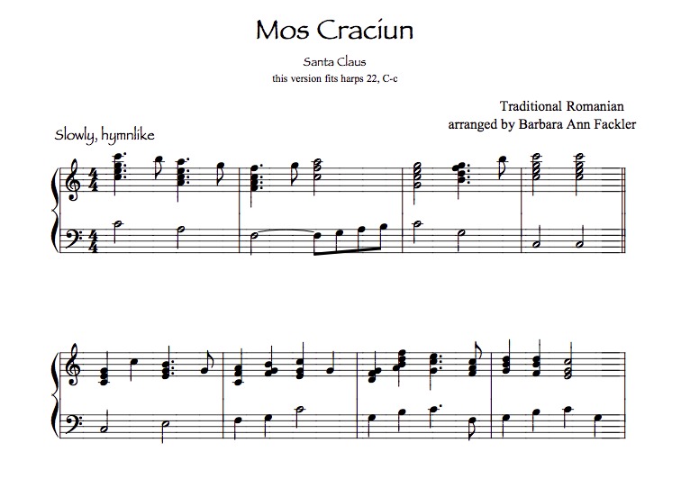 free sheet music download: harp solo: Mos Craciun Romanian folk song 