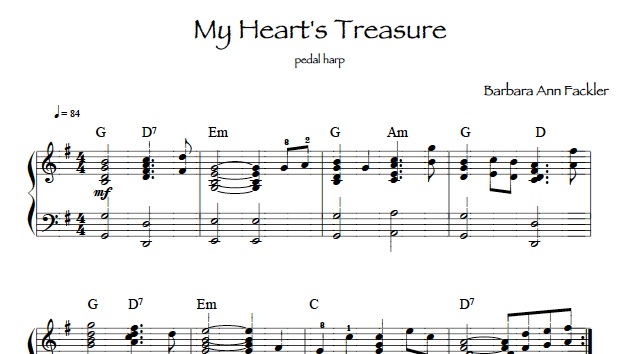 pedal harp: My Heart's Treasure: intermediate harp solo