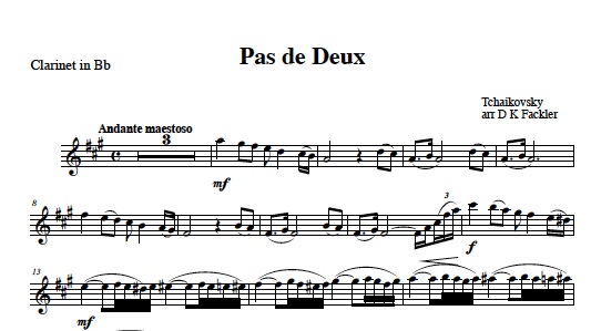 Pas De Deux from Nutcracker for Clarinet solo with harp accompaniment