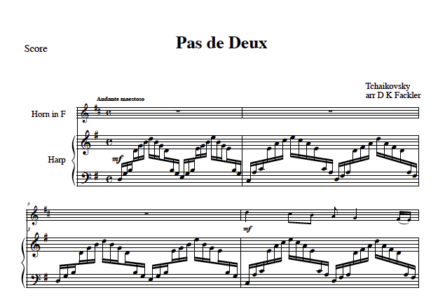 Pas De Deux from Nutcracker for flute or violin solo with harp accompaniment