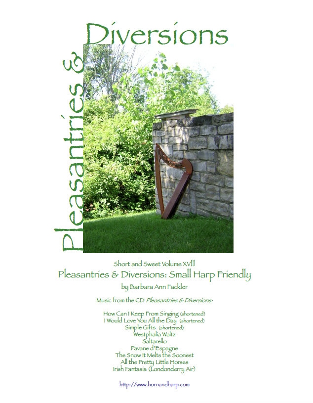 sheet music from Pleasantries & Diversions adapted for small lever harp by Barbara Ann Fackler 