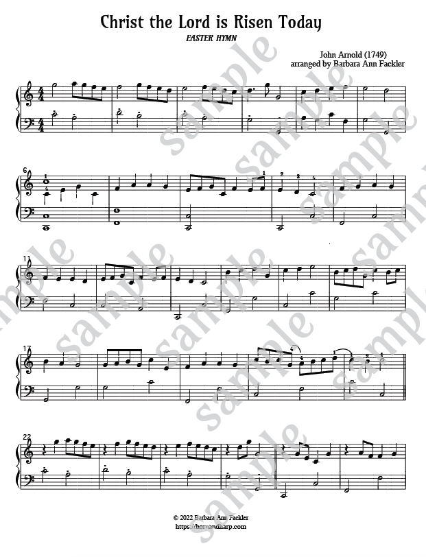 sheet music PDF ~ EASTER HYMN for lever harp solo