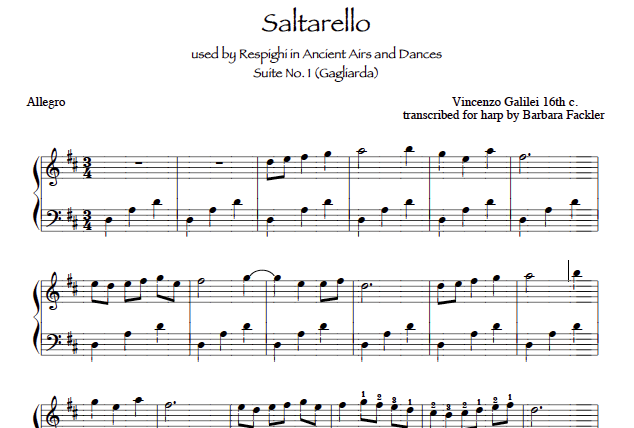  sheet music for small lever harp Saltarello