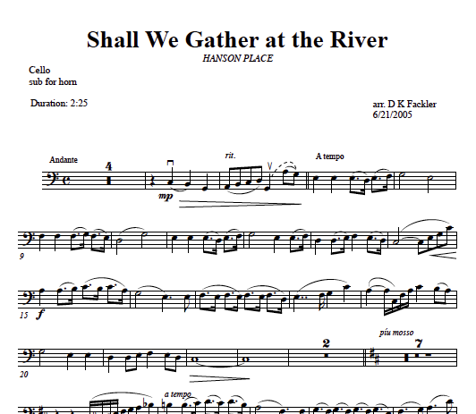 cello and harp duet - Shall We Gather at the River ~ sheet music