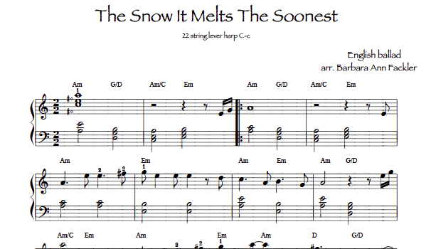 The Snow It Melts the Soonest ~ sheet music ~ lever and pedal harp 