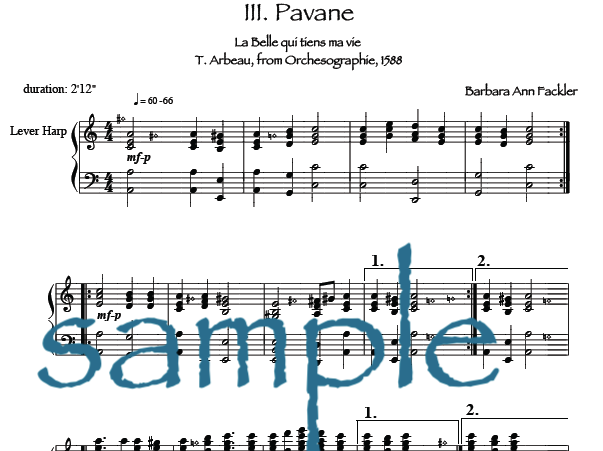 renaissance dance music for solo clarinet with harp accompaniment ~ intermediate sheet music