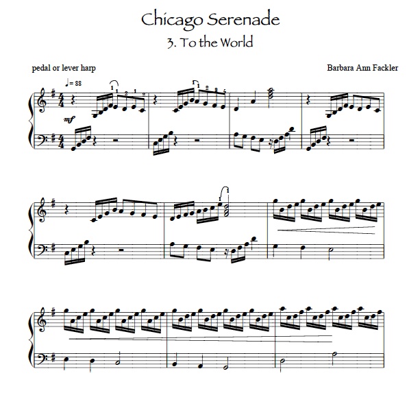 intermediate harp solo, arpegiated chords  sheet music