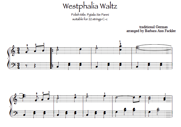  sheet music for harp Westphalia Waltz ~ intermediate harp