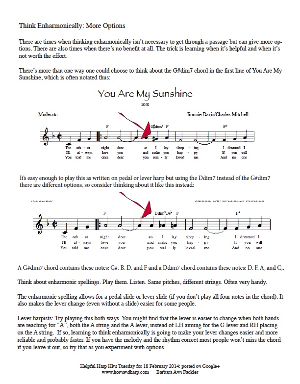 enharmonic studies for harp ~ You Are My Sunshine