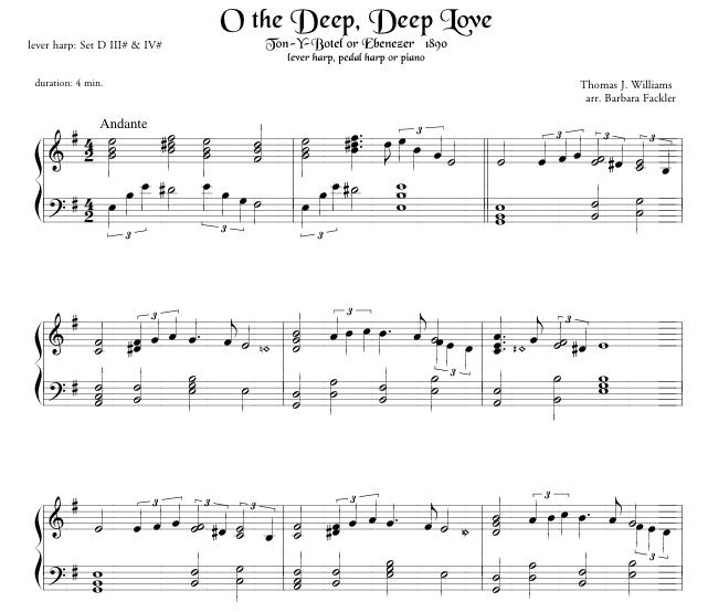  O, the Deep, Deep Love, for pedal harp solo, EBENEZER hymn tune