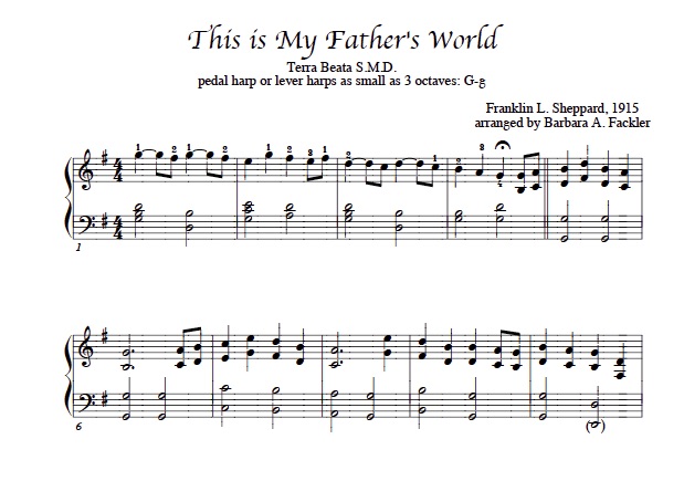 Skill building harp solos: This is My Father's World (Terra Beata) for lever and pedal harp - first pieces for harp sheet music