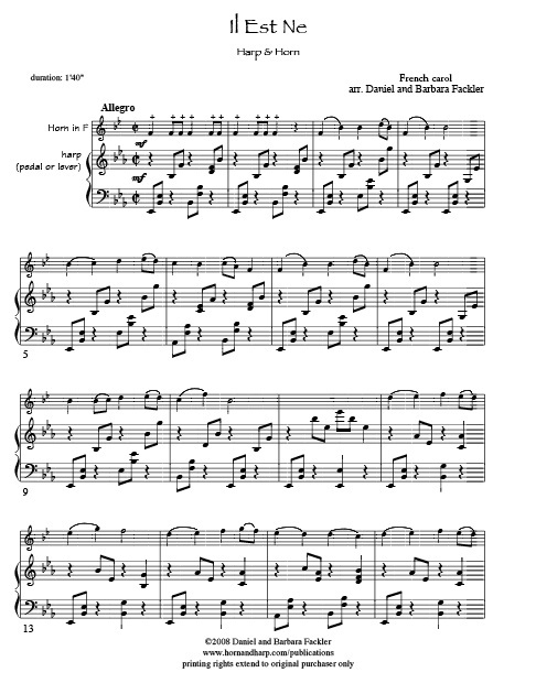 Sheet music for harp and violin, or viola or cello Christmas music