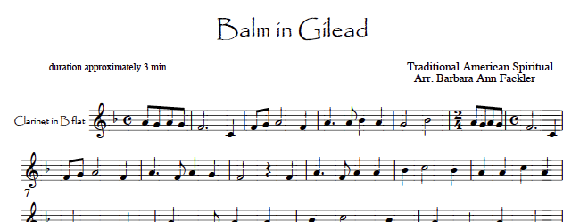 There is a Balm in Gilead, clarinet solo sheet music