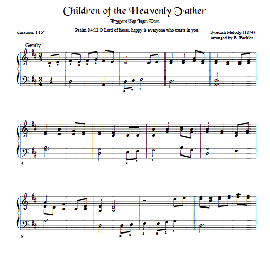 CHILDREN OF THE HEAVENLY FATHER ~ sheet music harp