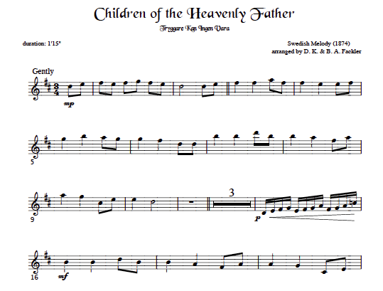 Children of the Heavenly Father - flute harp and cello