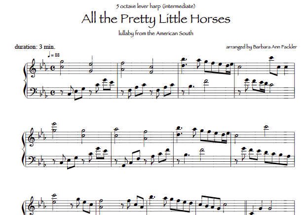 harp sheet music ~ All the Pretty Little Horses