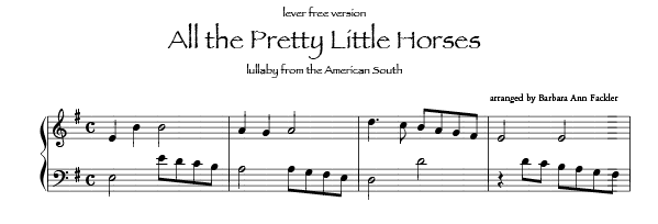 sheet music ~ intermediate harp solo, All the Pretty Little Horses  sheet music