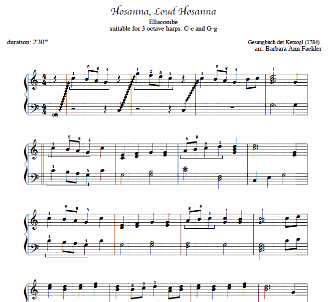 Hosanna Loud Hosanna, Palm Sunday music for beginning harp sheet music