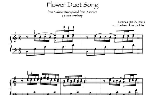  sheet music harp ~ Delibes Flower Duet Song ~