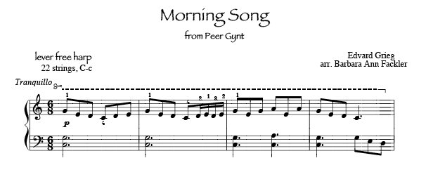 Grieg's Morning Song ~ harp sheet music 