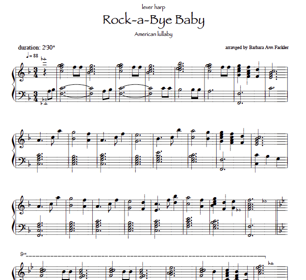 Rock a Bye Baby ~ American lullaby for lever harp solo