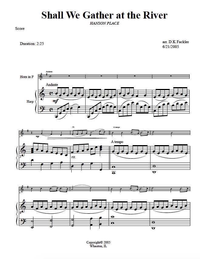 French horn solo - Shall We Gather at the River ~ sheet music
