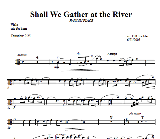 viola and harp duet - Shall We Gather at the River ~ sheet music