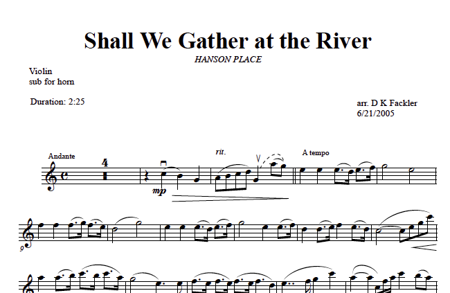 violin and harp duet - Shall We Gather at the River ~ sheet music