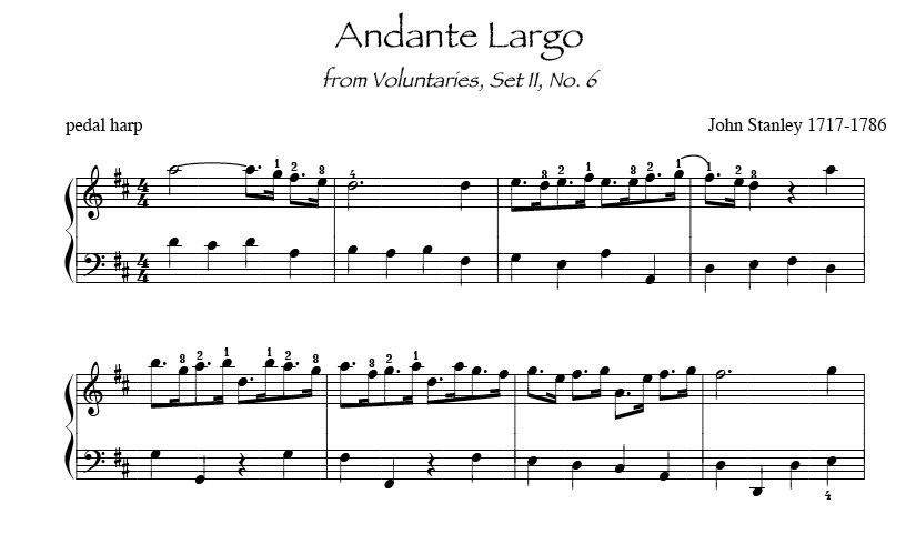 Andante Largo by Stanley for intermediate harp Wedding Processional sheet music