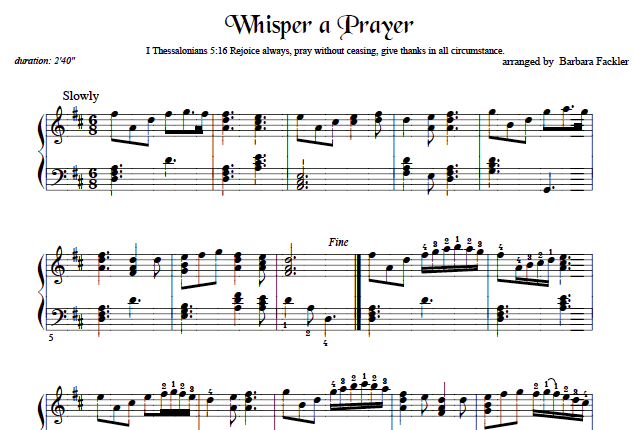 Whisper a Prayer ~ sheet music harp